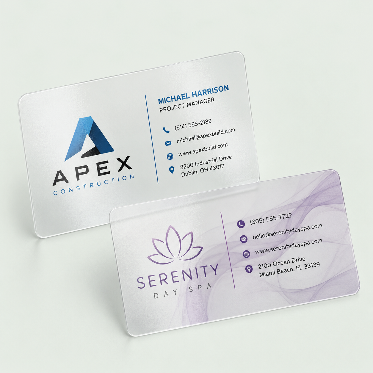Premium printed plastic business cards with rounded corners