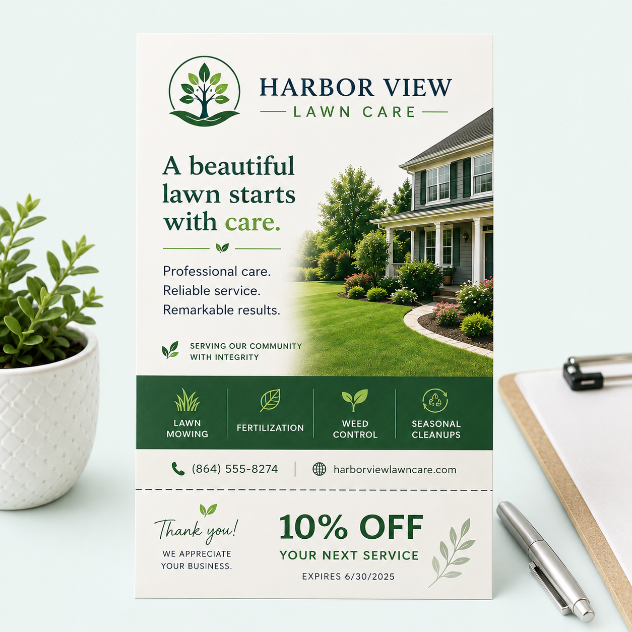 Custom tear off cards with perforated coupons reminders and response sections