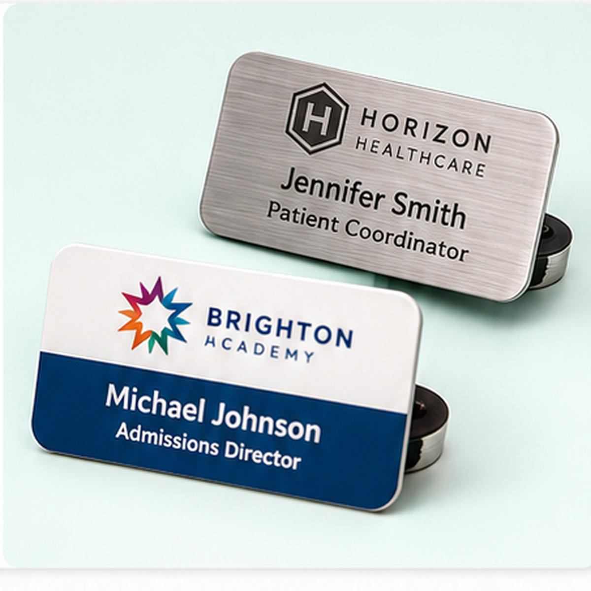 Custom engraved and full-color professional name badges
