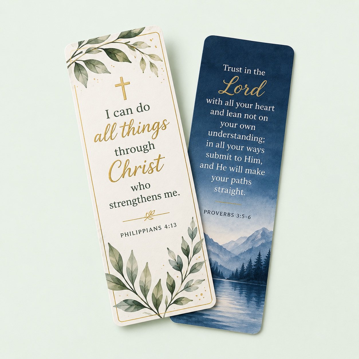 Custom full-color promotional bookmarks displayed beside an open book