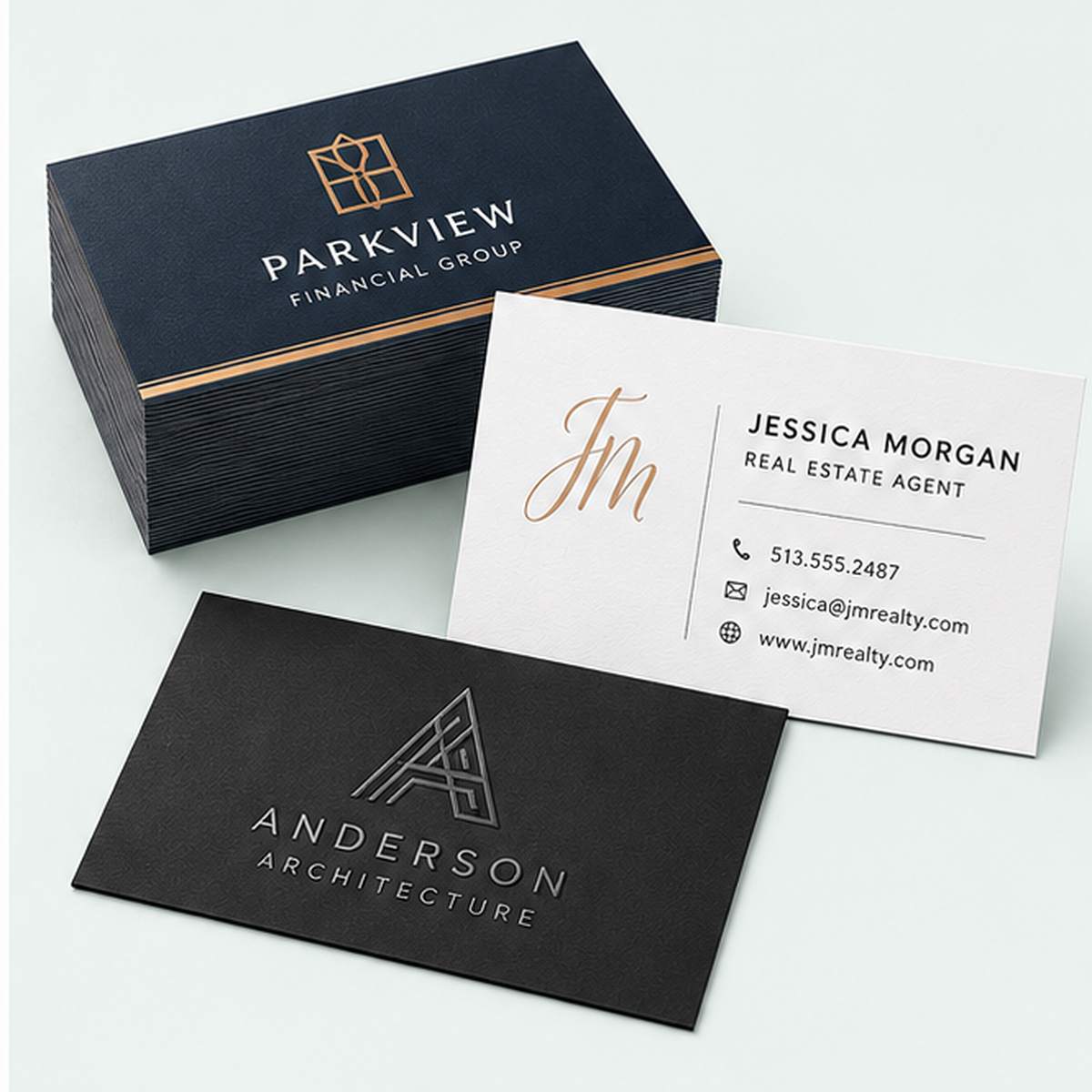 Custom standard and premium business cards with professional full-color printing