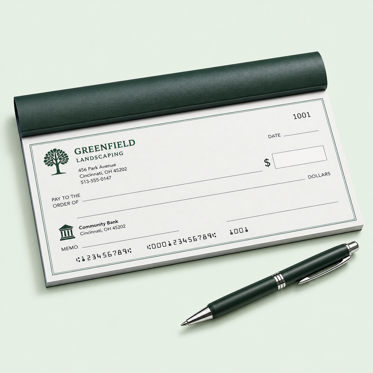Custom printed business check and voucher with professional layout