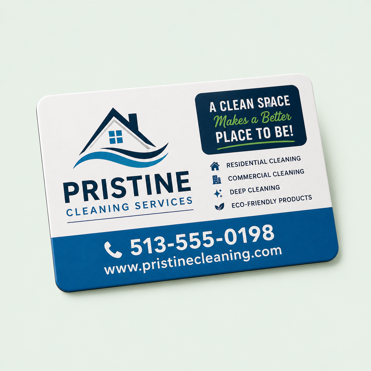 Custom rectangular and round promotional magnets for veterinary, plumbing and restaurant businesses on a light green background