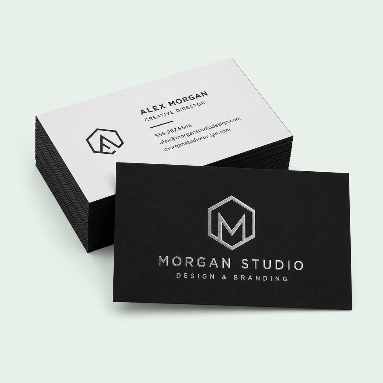 Premium extra-thick business cards with distinctive black edges