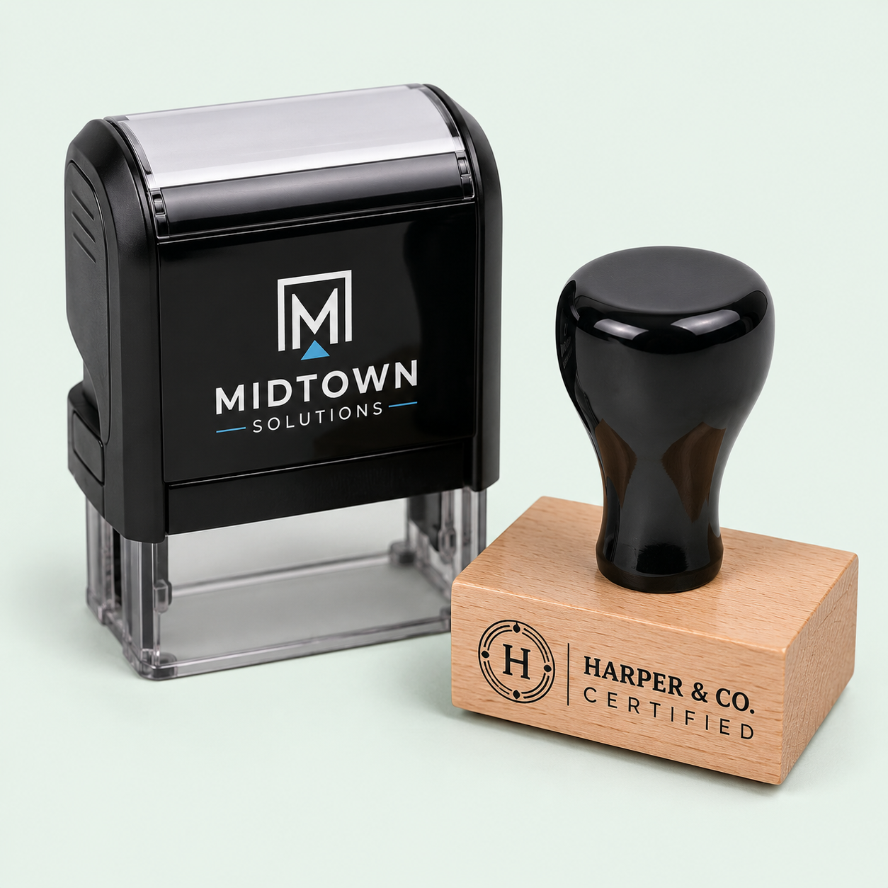 Custom self-inking and traditional business stamps