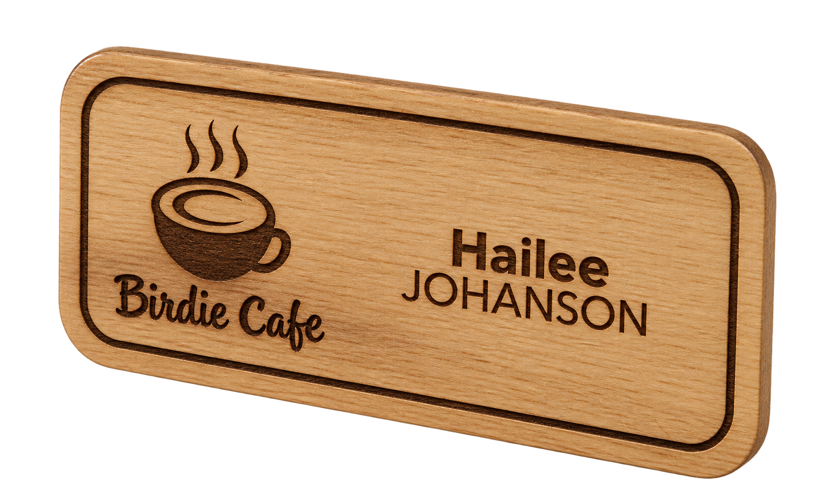 Engraved Wood Rectangle badge illustration
